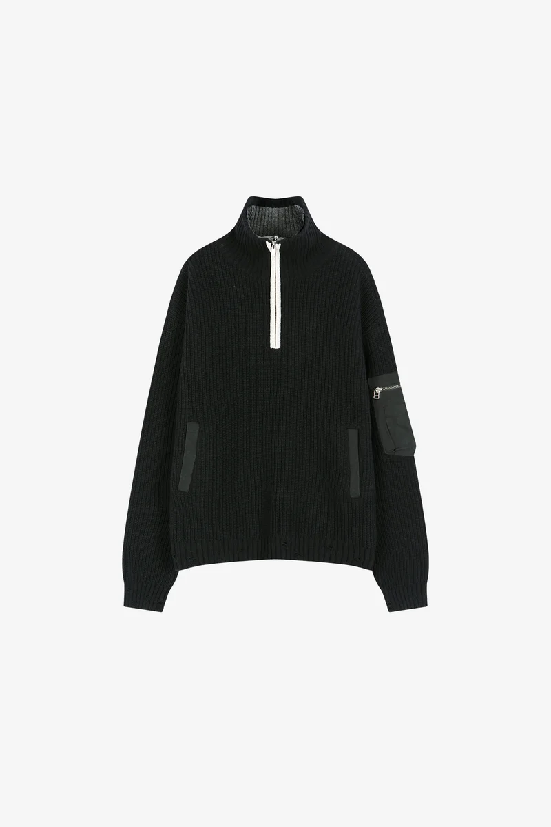 DOUBLE LAYERED QUARTER ZIP-UP SWEATER 9