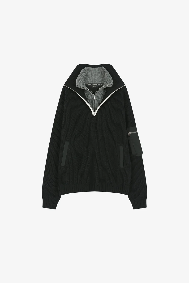 DOUBLE LAYERED QUARTER ZIP-UP SWEATER 10