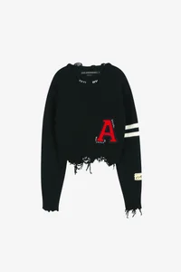 (ESSENTIAL) DISTRESSED VARSITY PATCH SWEATER