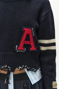 (ESSENTIAL) DISTRESSED VARSITY PATCH SWEATER thumb 7