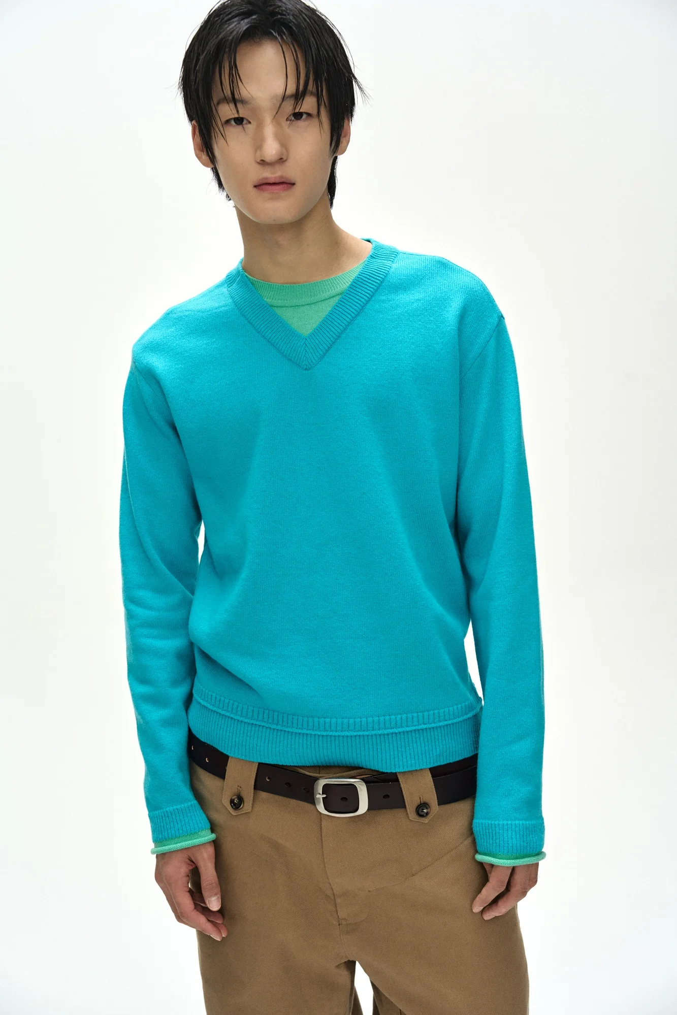 ANDERSSON BELL UNISEX LAYERED V-NECK SWEATER SKY BLUE