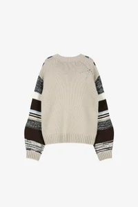 STUDDED CABLE V-NECK MULTI-STRIPE PULLOVER thumb 8