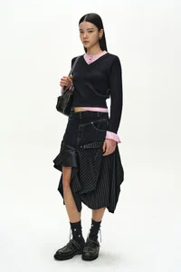 LAYERED SHIRT CUFF KNIT TOP thumb 1