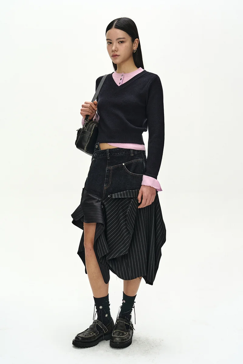 LAYERED SHIRT CUFF KNIT TOP 1