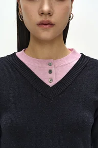 LAYERED SHIRT CUFF KNIT TOP thumb 5