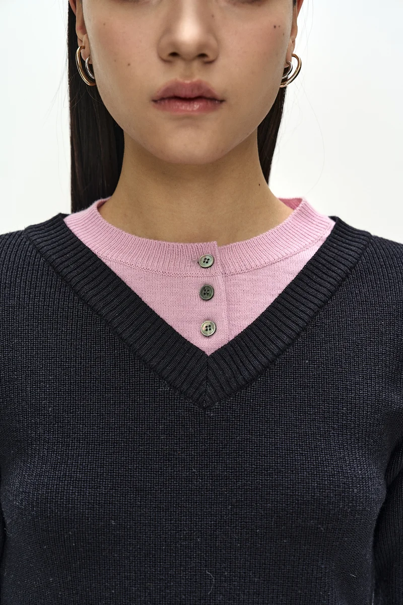 LAYERED SHIRT CUFF KNIT TOP 5