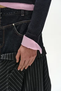 LAYERED SHIRT CUFF KNIT TOP thumb 6
