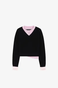 LAYERED SHIRT CUFF KNIT TOP thumb 8