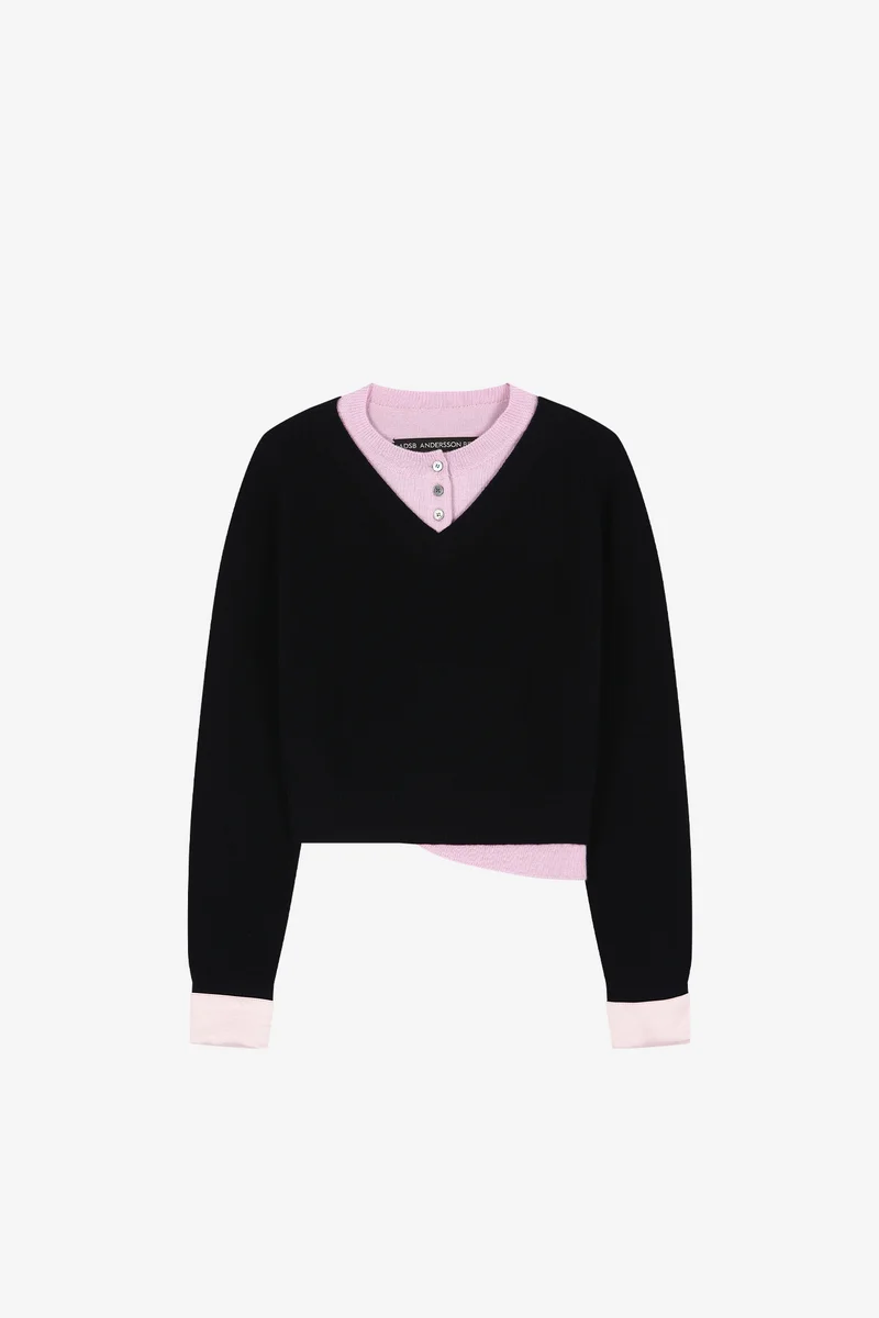 LAYERED SHIRT CUFF KNIT TOP 8