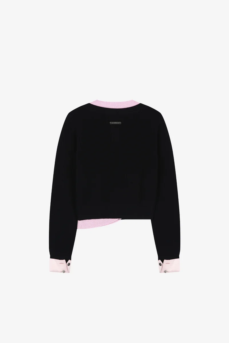 LAYERED SHIRT CUFF KNIT TOP 9
