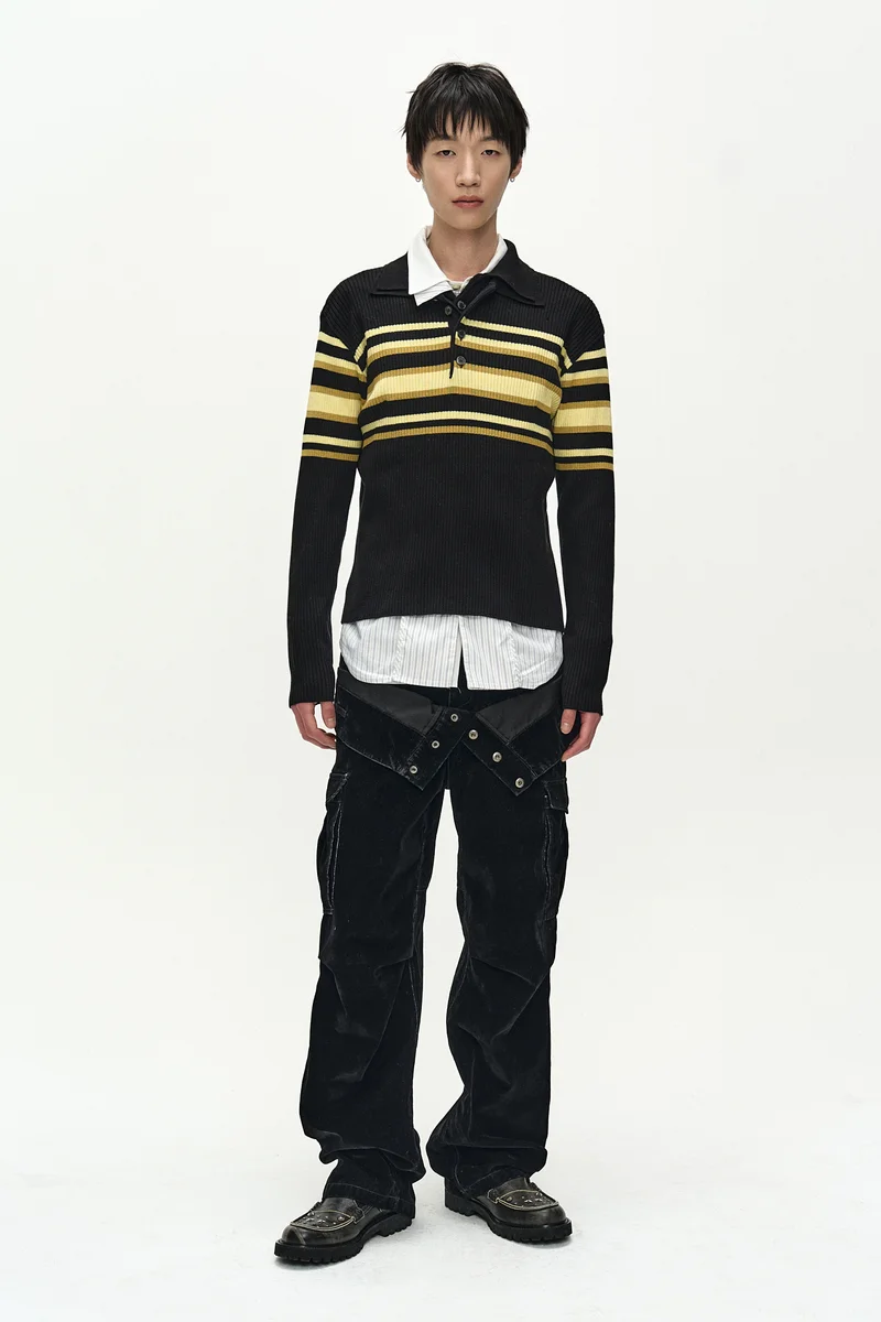 LAYERED COLLAR PITT STRIPE POLO SWEATER 2