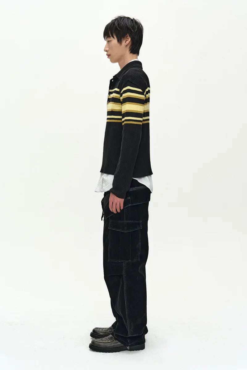 LAYERED COLLAR PITT STRIPE POLO SWEATER 3