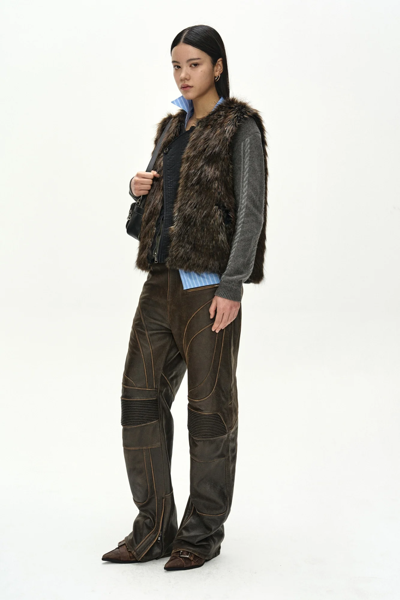 ANDERSSON BELL LEATHER ARTICULATED PANEL JEANS BROWN