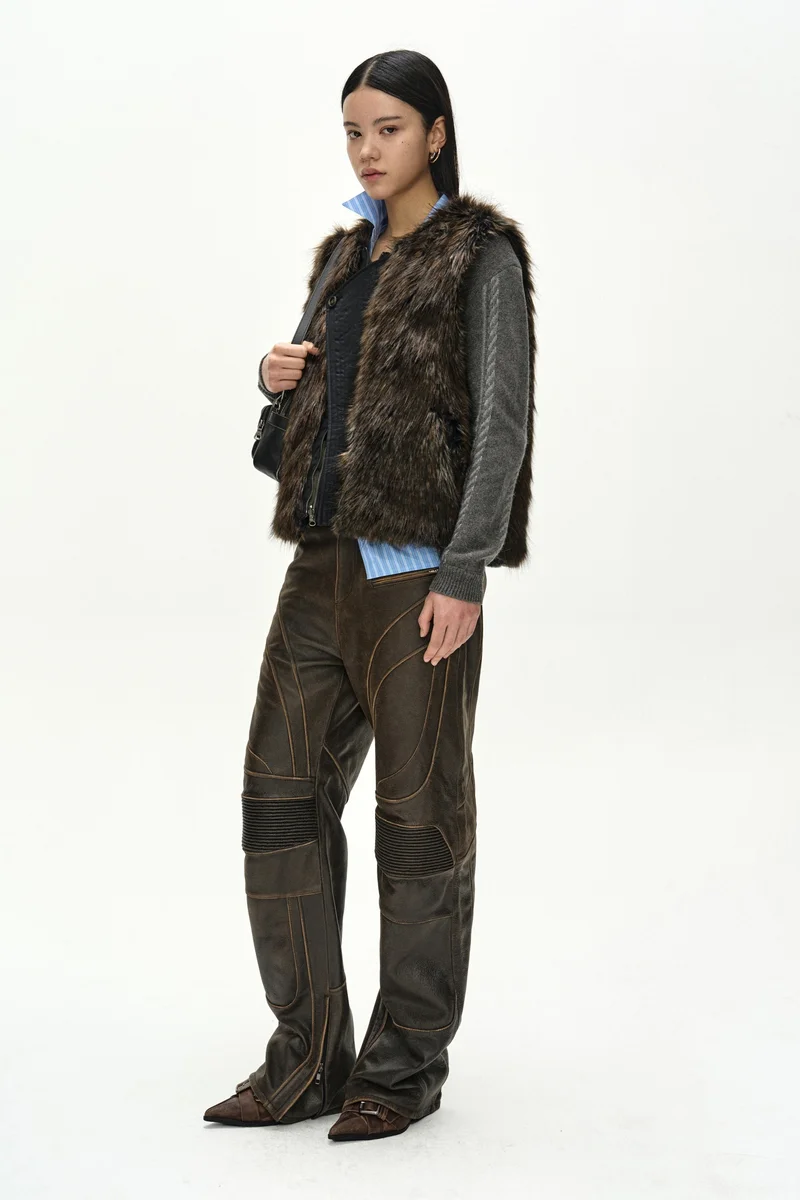 LEATHER ARTICULATED PANEL JEANS 1