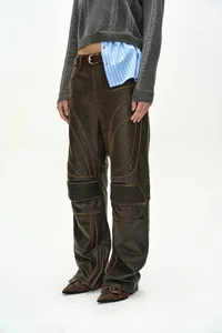 LEATHER ARTICULATED PANEL JEANS thumb 7