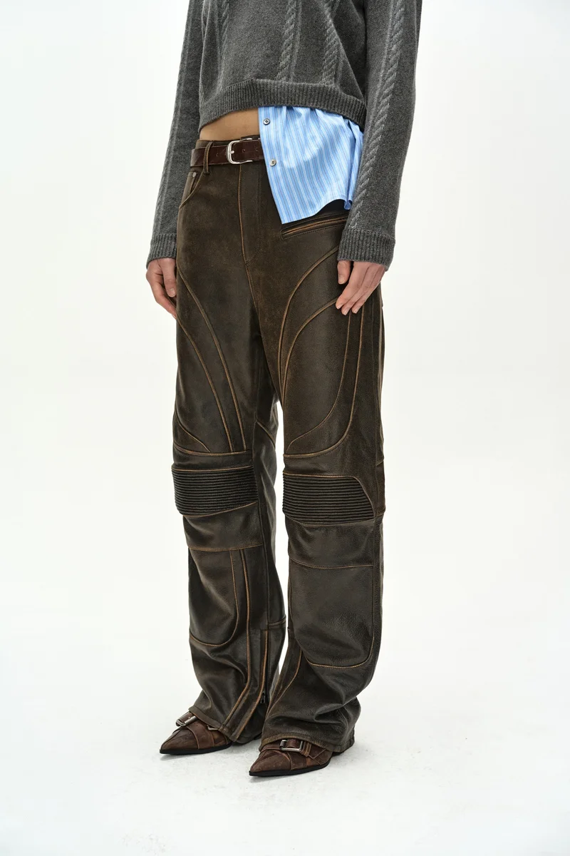LEATHER ARTICULATED PANEL JEANS 7