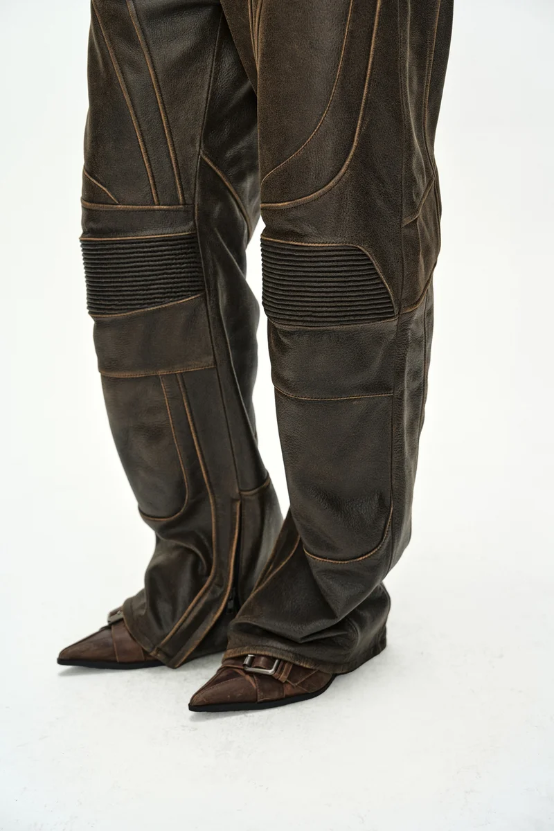 LEATHER ARTICULATED PANEL JEANS 9