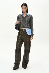 LEATHER ARTICULATED PANEL JEANS thumb 11