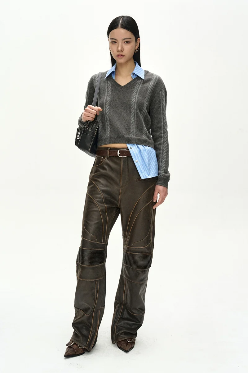 LEATHER ARTICULATED PANEL JEANS 11