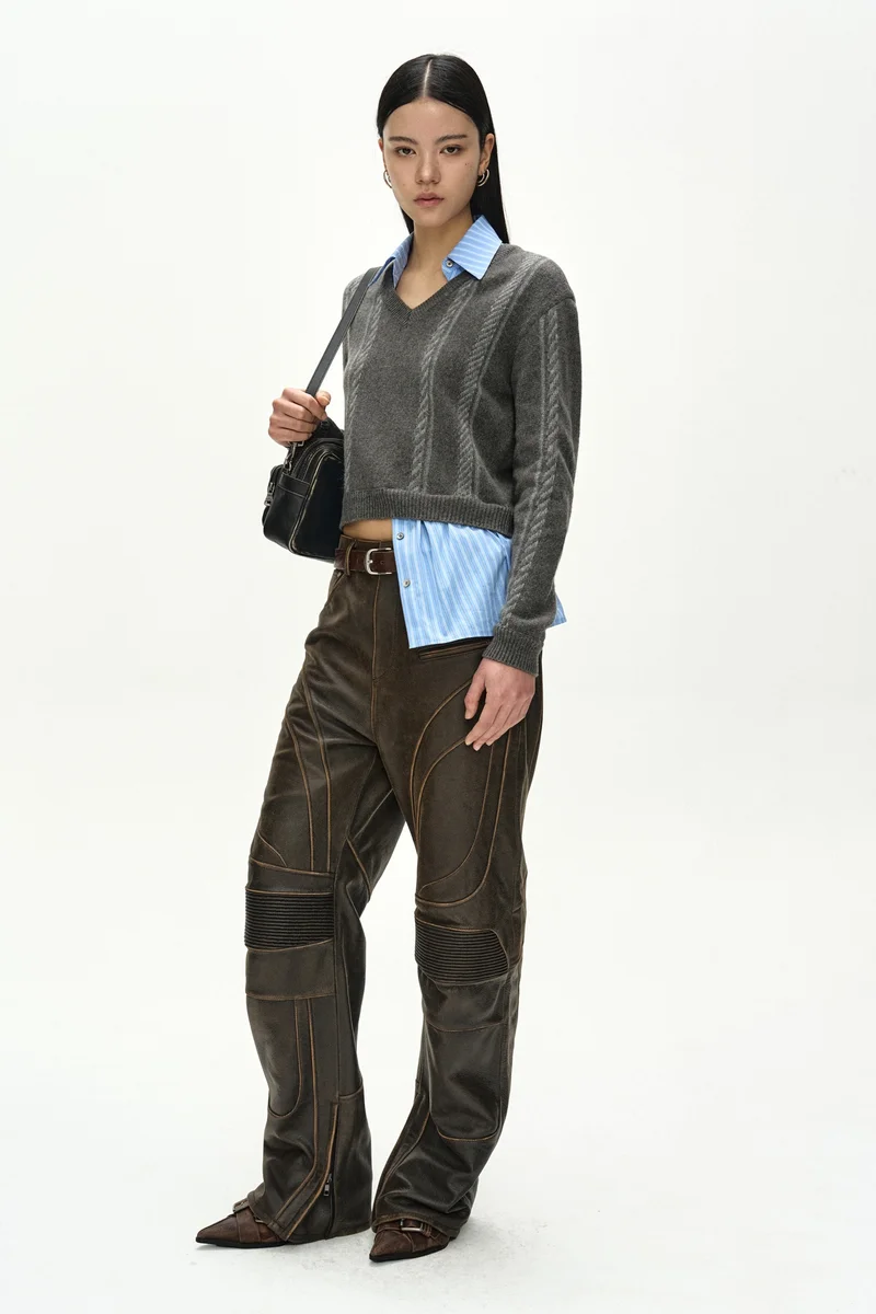 LEATHER ARTICULATED PANEL JEANS 12