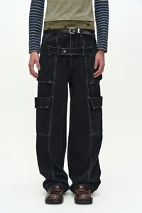 BELT LAYERED CARGO WIDE-LEG JEANS thumb 5