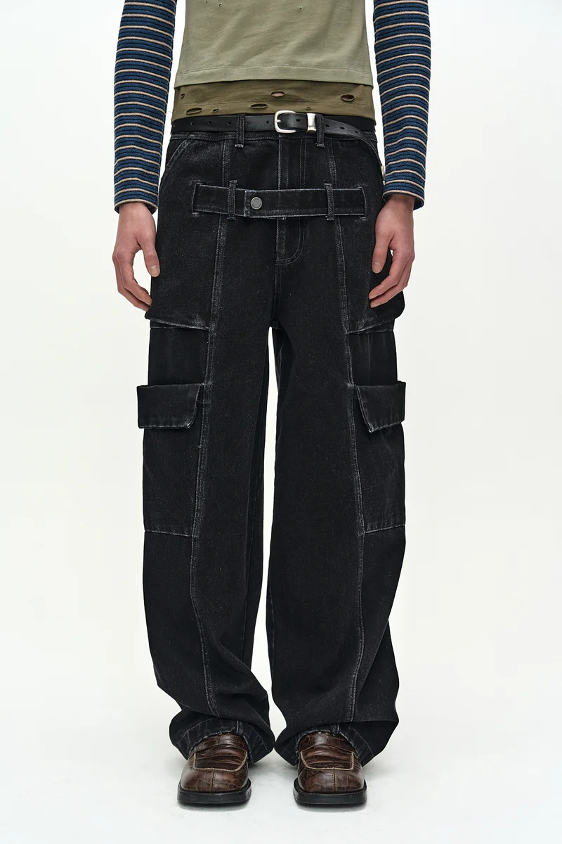 BELT LAYERED CARGO WIDE-LEG JEANS 5