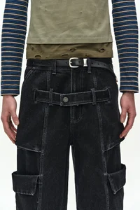 BELT LAYERED CARGO WIDE-LEG JEANS thumb 7