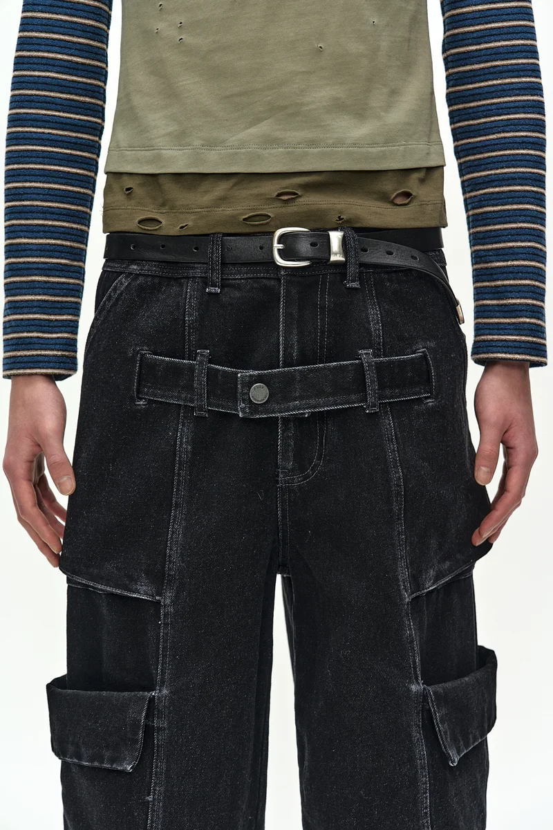 BELT LAYERED CARGO WIDE-LEG JEANS 7
