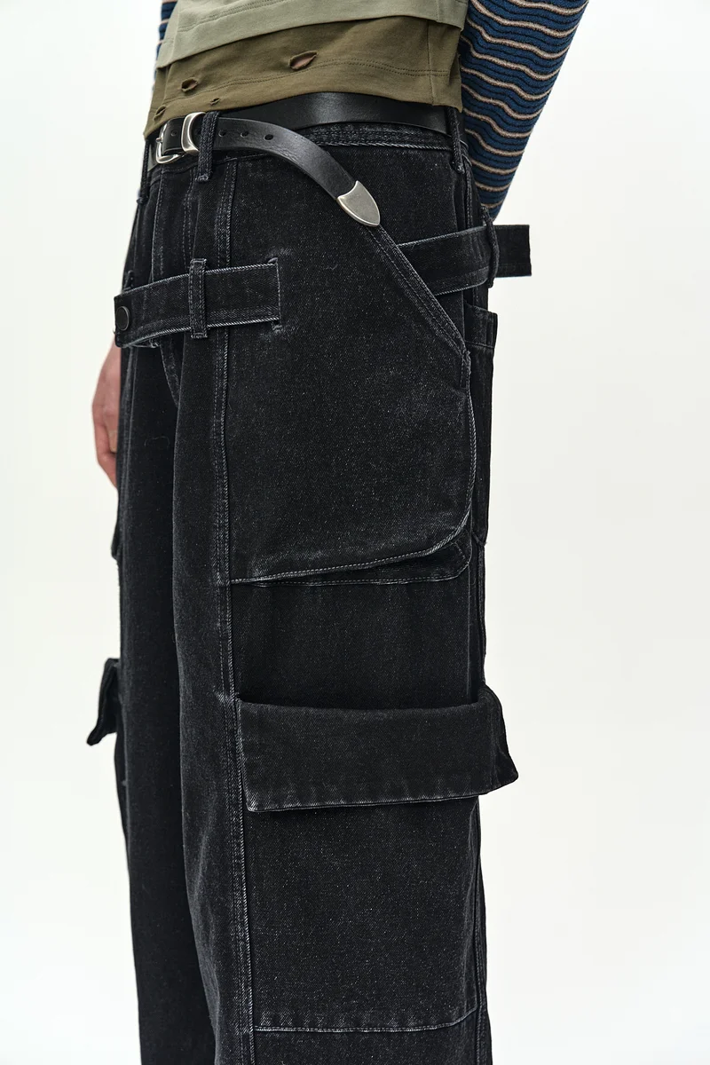 BELT LAYERED CARGO WIDE-LEG JEANS 8