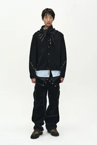 FLOCK VELVET DOUBLE WAIST WIDE-LEG JEANS thumb 2