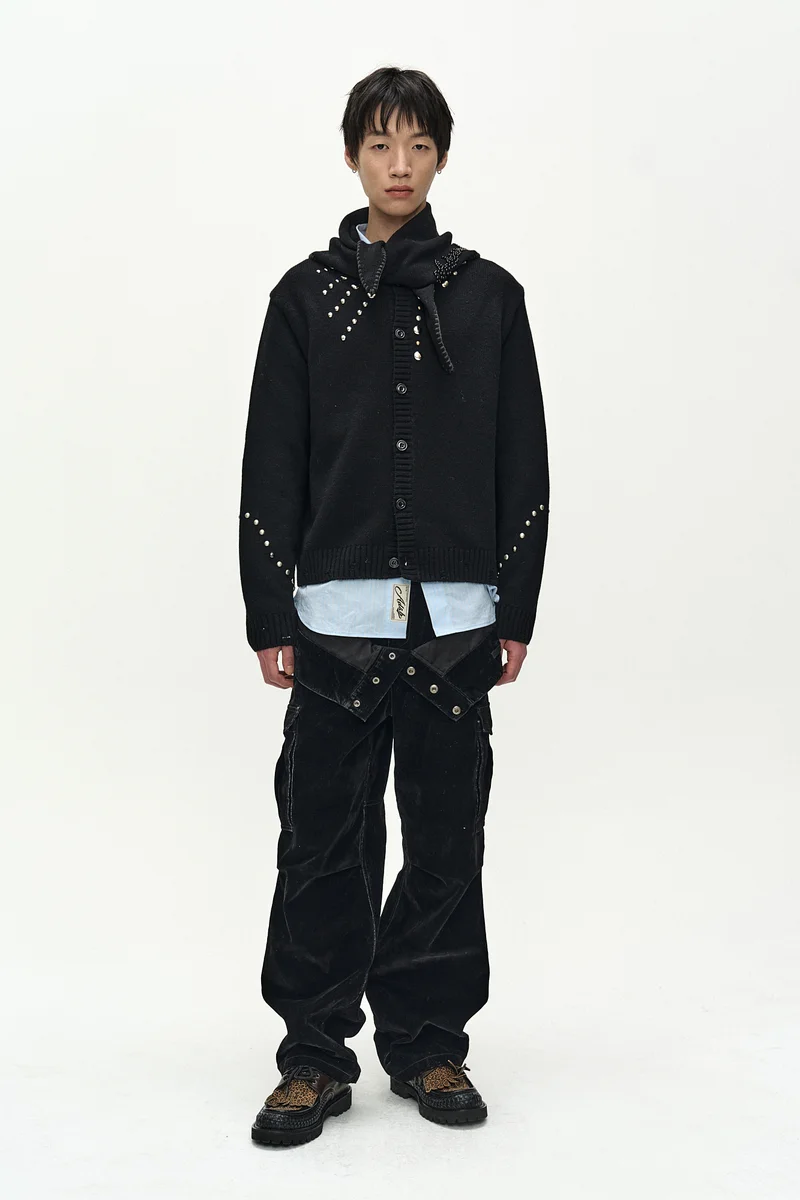 FLOCK VELVET DOUBLE WAIST WIDE-LEG JEANS 2