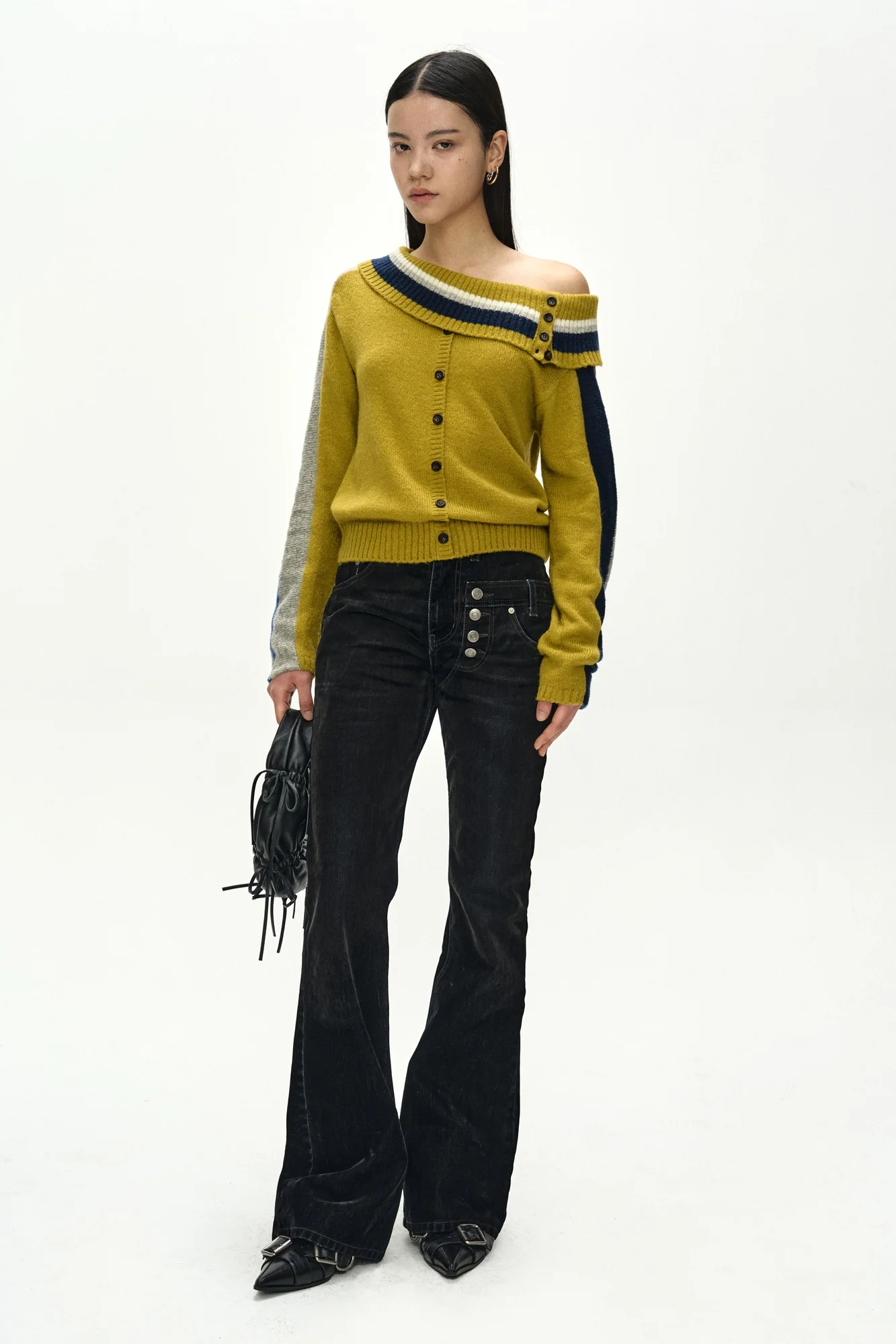 ANDERSSON BELL ASYMMETRIC LAYERED BOOTCUT PANTS BLACK