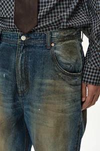 UNISEX COATED BLUE WIDE-LEG JEANS thumb 7