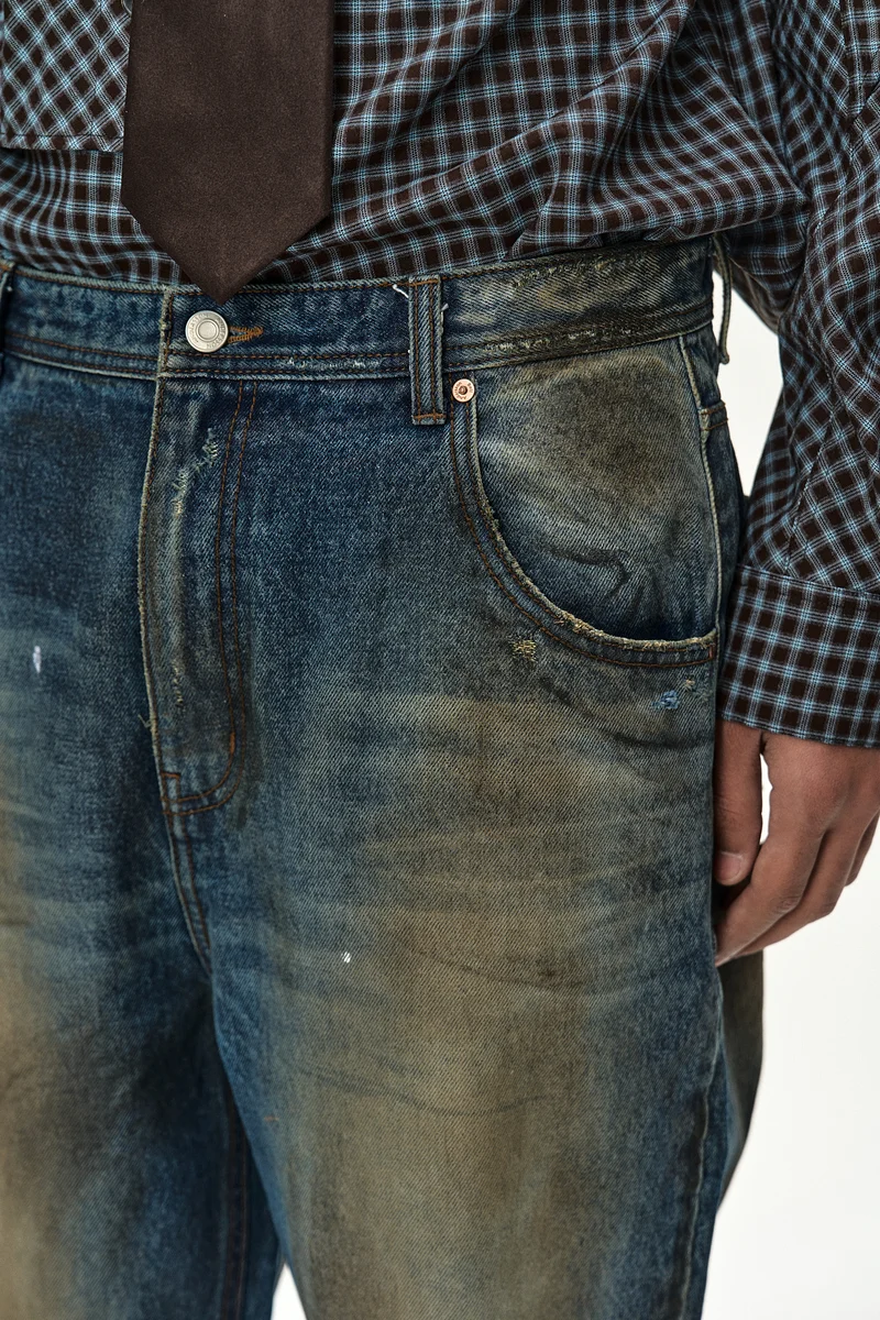 UNISEX COATED BLUE WIDE-LEG JEANS 7