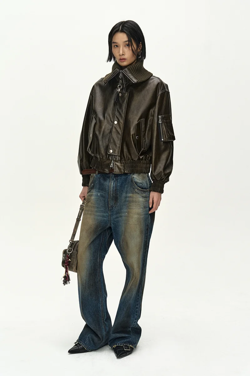 UNISEX COATED BLUE WIDE-LEG JEANS 9