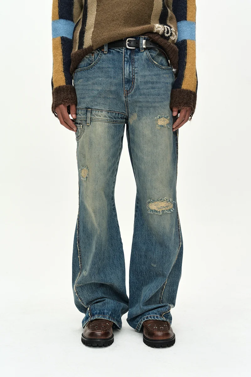 UNISEX RE-WORKED EMBROIDERY FLARE JEANS 5