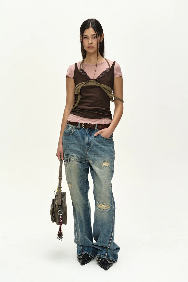 UNISEX RE-WORKED EMBROIDERY FLARE JEANS 11