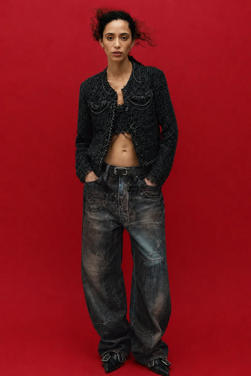 UNISEX ILLUSION PATCHWORK TROMPE L'OEIL JEANS 1