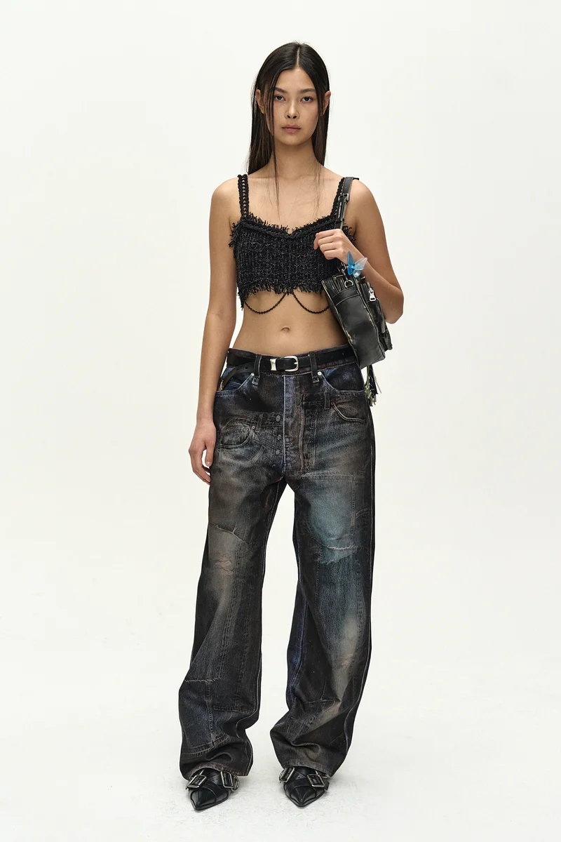 UNISEX ILLUSION PATCHWORK TROMPE L'OEIL JEANS 3