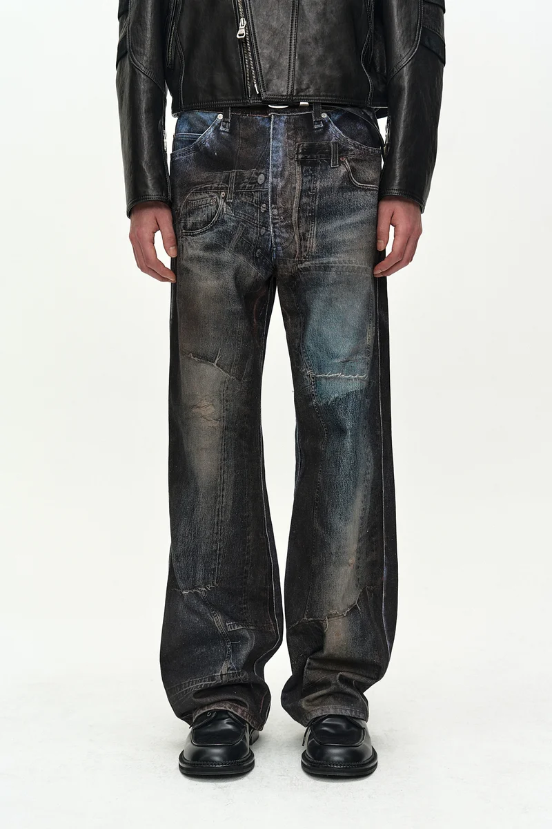 UNISEX ILLUSION PATCHWORK TROMPE L'OEIL JEANS 6