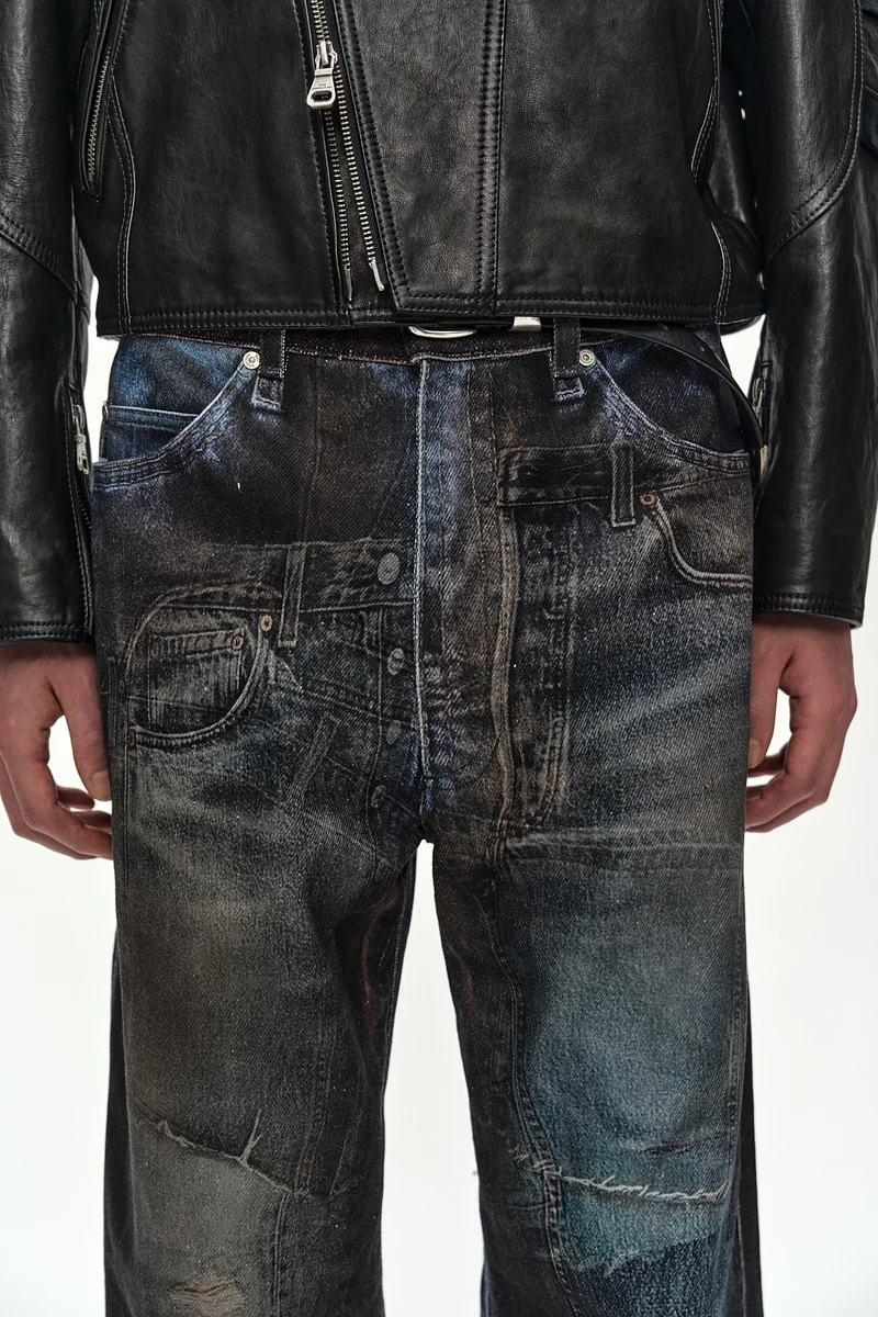UNISEX ILLUSION PATCHWORK TROMPE L'OEIL JEANS 8