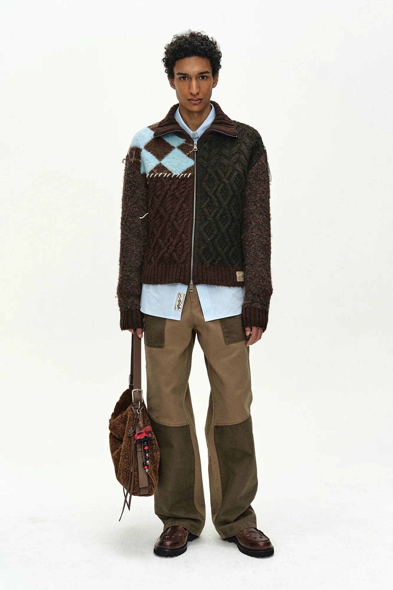 ANDERSSON BELL AUSTIN PATCHWORK WASHED WIDE-LEG JEANS KHAKI