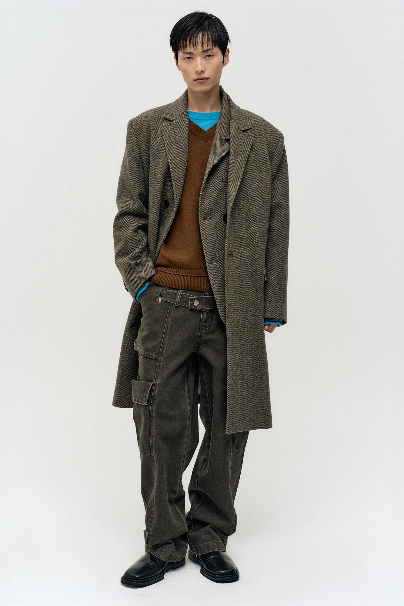 ANDERSSON BELL BELT LAYERED CARGO WIDE-LEG JEANS KHAKI