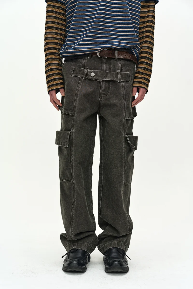 BELT LAYERED CARGO WIDE-LEG JEANS 5