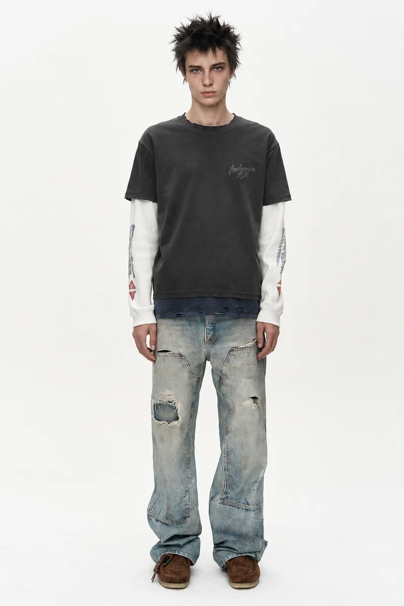 DISTRESSED TROMPE-L’ŒIL CARPENTER JEANS 1