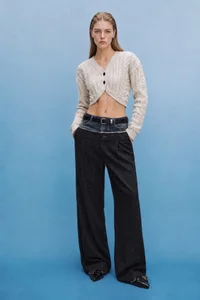 DENIM-WAIST NEP WOOL TROUSERS thumb 1