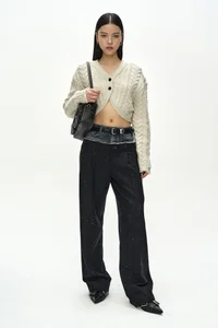 DENIM-WAIST NEP WOOL TROUSERS thumb 2