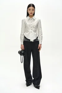 DENIM-WAIST NEP WOOL TROUSERS thumb 3