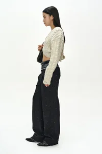 DENIM-WAIST NEP WOOL TROUSERS thumb 4