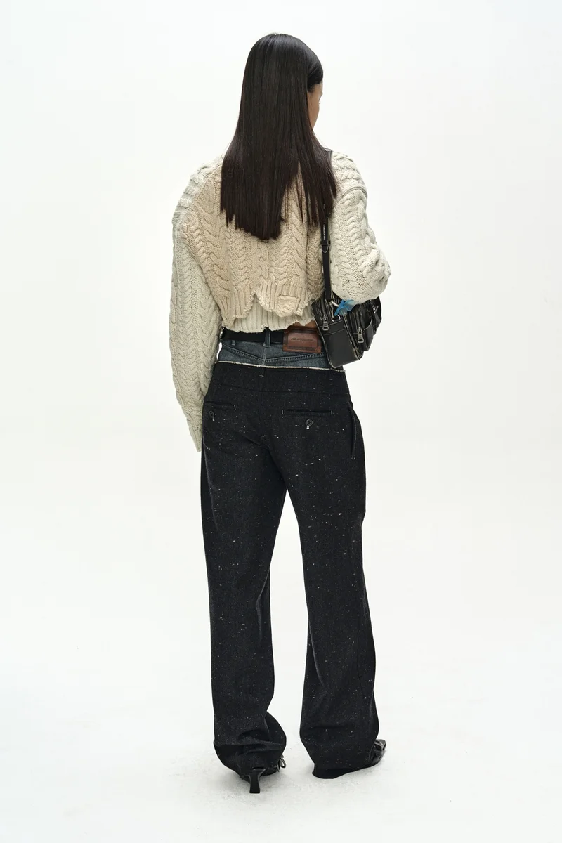 DENIM-WAIST NEP WOOL TROUSERS 5